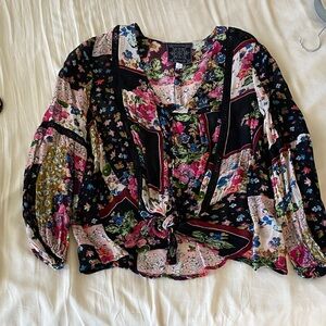 Johnny Was Black and Pink Floral Blouse